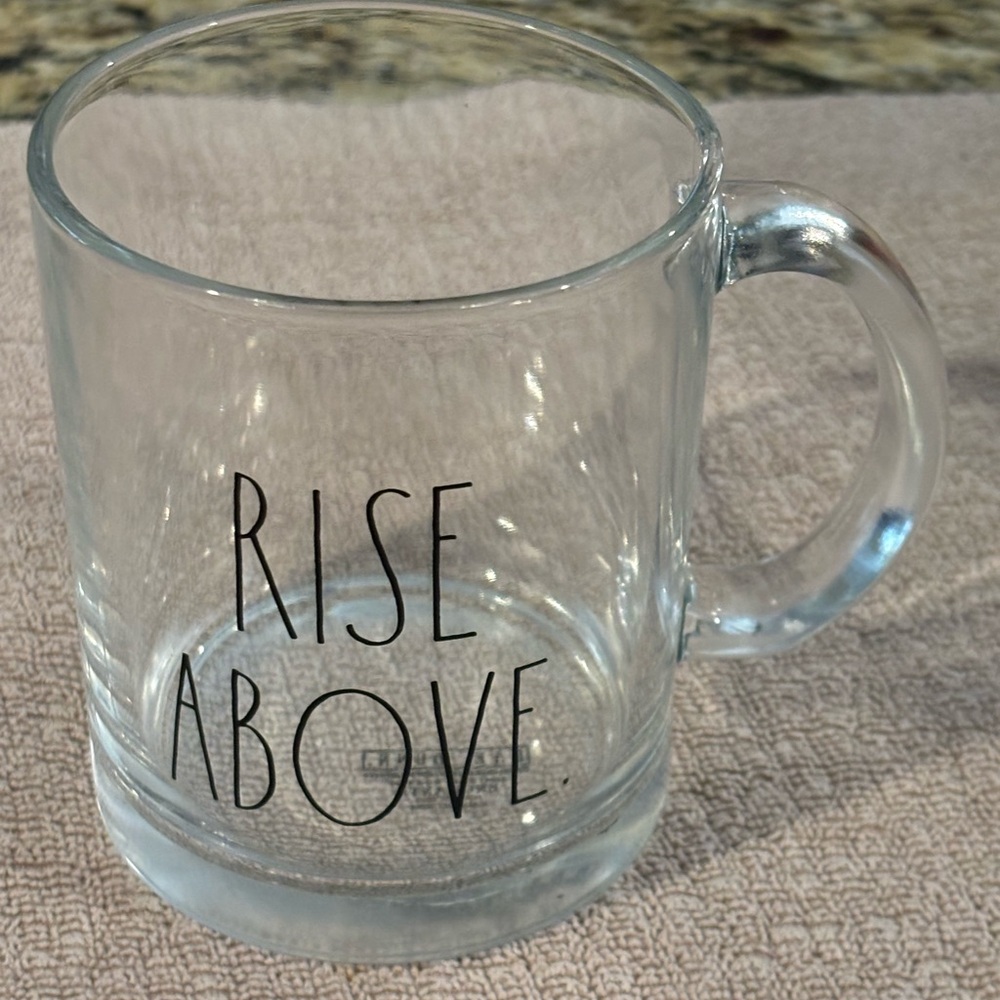 Rae Dunn clear Rise Above mug
